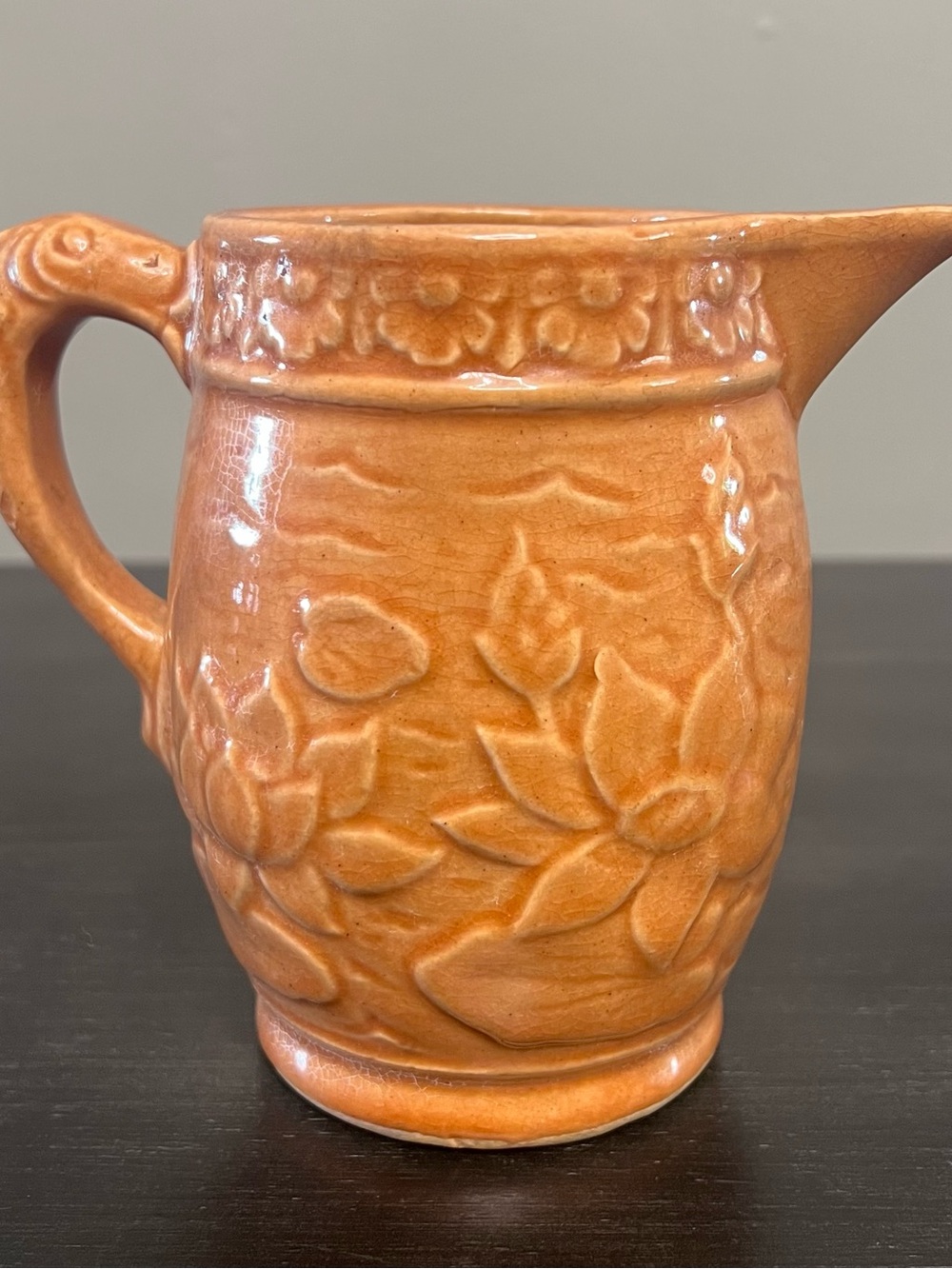 VTG Nelson McCoy Stoneware Pitcher Lily Pads Fish Handle Crock Art Pottery 30